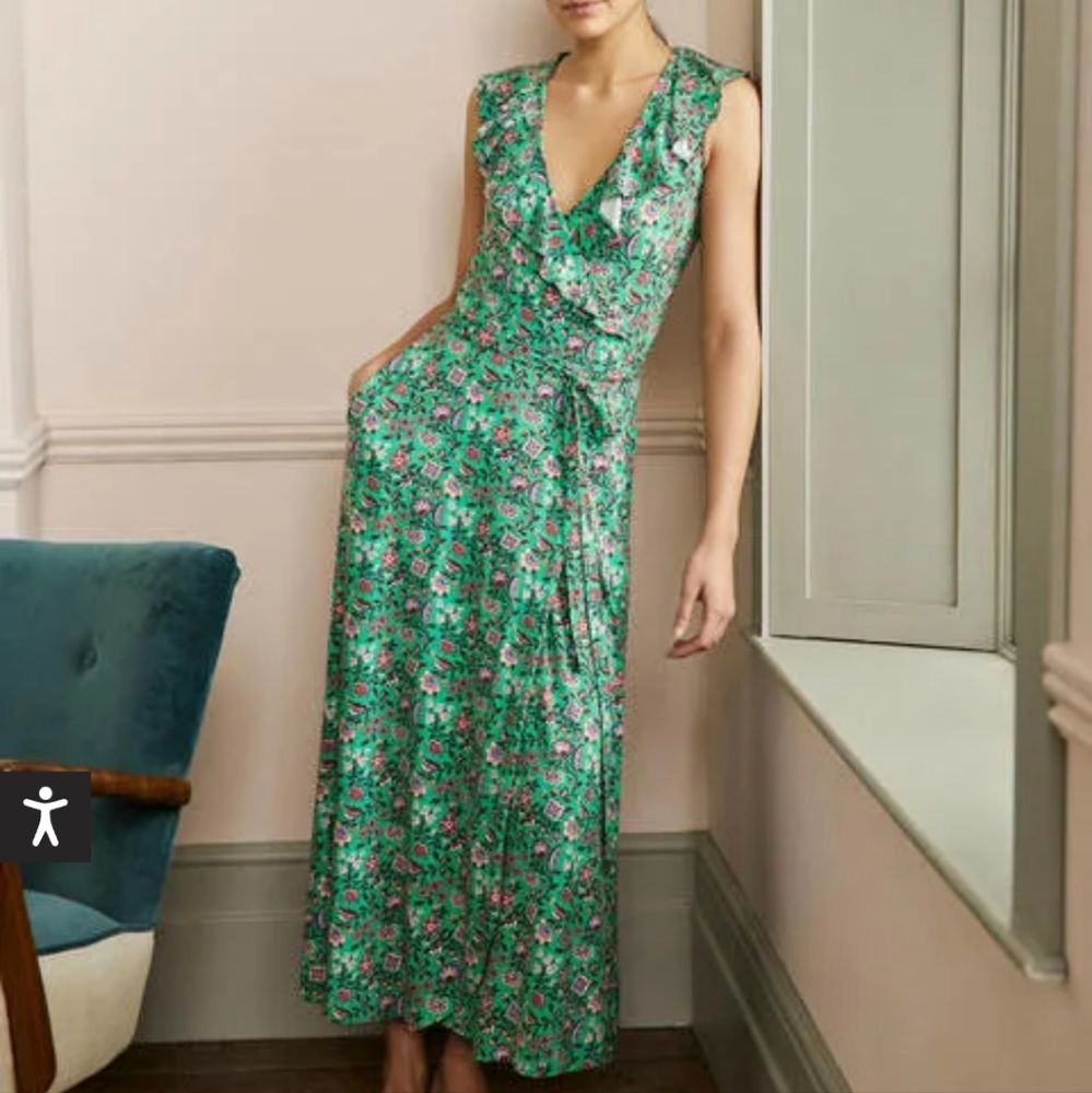 Boden Saskia Wrap Jersey Maxi Dress Green Lagoon, Oriental Meadow Size 8